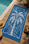 Blue and White Block Print Palm Pattern 70X150 Beach Towel - Cotton Bath Towel - 3