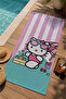Pink and White Striped Cute Cat Character 70X150 Beach Towel - Digital Printed Fade-Resistant Bath Towel - 3