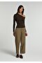 Slim Fit Asymmetrical Collar Plain Women's Brown Long Sleeve T-Shirt - 3