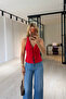 Ruffle Detailed Buttoned Red Poplin Blouse