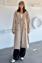 Beige Women's Double-Breasted Collar Cashmere Coat