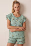 Green Floral Patterned Bürümcük-Krınkıl Shorts Pajama Set 26120175