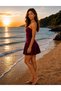 Women's One-Shoulder Burgundy Swimsuit with Shorts and Skirt – with Chest Pads - 6