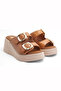 Dl 40 Double Buckle Detailed High-Sole Genuine Leather Slippers - 2
