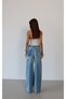 Women's Light Blue Lasered Baggy Jean Trousers High Waist Laser Cut Ripped Detailed Wide Leg - 6