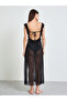 Black Solid Ruffled Trims Mesh Babydoll - 4