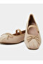 Beige Bow Detail Suede Ballerina Flats - 3