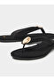Black Flat Flip-Flops with Gold Tone Metallic Detail - 3