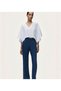 Women's White Linen Look Short Blouse with Belt Detail - 2