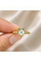 Blue and White Flower Patterned Stone Women's Ring - 3