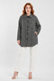 Women's Black and White Houndstooth Patterned Long Pocket Jacket