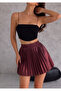 Women's Pleated Elastic Waist Shiny Lacquer Fabric Mini Skirt, Doesn'T Show under Clothes, 45 cm - 3