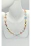 Cube Gold Color Pastel Stone Necklace (43+5 cm)