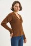 Women's V-Neck Waist-Fitted Ribbed Knit Camel Sweater - 5