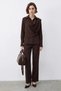 Women's Shawl Detailed Shirt and Loose Pants Bitter Brown Top and Bottom Set