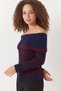 Women's Degaje Collar Striped Navy Blue Burgundy Sweater - 4