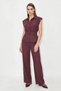Women's Padded Belt Detailed Pocketed Vest with Elastic Waist Modal Plum Suit - 4