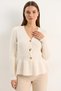 Women's Buttoned Waist-Fitted Pleated Cream Cardigan - 5