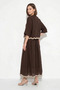 Women's Embroidery Detailed Bat Sleeve Shirt Lined Bitter Brown Skirt Top and Bottom Set - 5