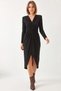 Women's V-Neck Gathered Front Black Dress - 3