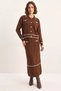 Women's Gold Button Detailed Long Skirt Knitwear Bitter Brown Top and Bottom Set - 4
