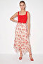 Women's Lined Elastic Waist Floral Patterned Asymmetrical Cut Crush Effect Chiffon Skirt De Red - 2