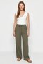 Women's Lace-Up Elastic Waist Muslin Wide-Leg Pants Yp Khaki