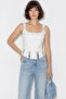 Women's Polka Dot Rope Detailed Corset White Blue Blouse - 4