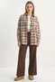 Women's High Waist Elastic Waist Tie Detail Pocketed Fabric Loose Bitter Brown Trousers
