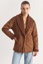 Women's Fur Lined Shawl Collar Suede Light Brown Coat with Pocket Detail - 8