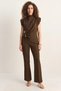 Women's Accessory Detailed Padded Blouse High Waist Ribbed Bitter Brown Trouser Set