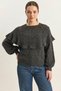 Women's Ruffled Openwork Detailed Balloon Sleeve Ribbed Knitwear Anthracite Sweater - 5