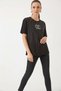 Women's Crew Neck Short Sleeve Beaded Stone Printed Loose t Shirt Black - 6