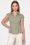 Women's Waist-Slit Flounce Cut Linen Textured Cotton Green Shirt - 2