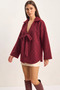 Women's Shirt Collar Tie Detail Faded Cashmere Burgundy Coat - 4