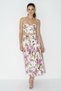 Women's Floral Patterned Crop Blouse Button Detailed Midi Ecru Purple Skirt Set