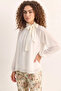 Women's Stand Collar Cape Cut Princess Sleeve Lined Chiffon White Blouse - 2