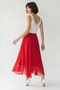 Women's Elastic Waist, Crush Effect, Lined, Flounce Long Red Skirt - 4