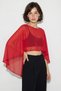 Women's Boat Neck Bat Sleeve Transparent Chiffon Red Blouse - 2
