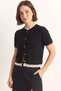 Women's Lace Detailed Buttoned Short Sleeve Knitwear Black Cardigan - 4