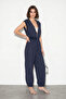 Women's Jacquard Patterned Hooded Pocketed Shalwar Navy Blue Trouser Set - 2