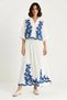 Women's Embroidery Detailed Bat Sleeve Lined White Navy Blue Skirt Bottom Top Set - 2