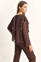 Women's Ruffle Detailed Transparent Chiffon Bitter Brown Blouse - 6