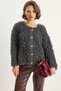 Women's Oversized Fringed Knitwear Anthracite Cardigan