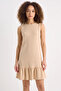 Women's Thick Strapped Comfortable Cut Flounce Ruffled Beige Dress - 7