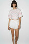 Women's Crew Neck Polka Dot Patterned Waist Fitted Short Sleeve White Pink Blouse - 4