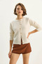Women's Crew Neck Sequin Detailed Gilded Regular Knitwear Cream Cardigan - 5