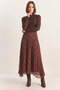 Women's Square Patterned Pleated Lined Chiffon Brown Green Skirt - 5