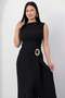Oval Collar Buckle Slit Atlas Dress K-262698 - 2
