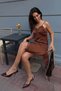 Brown Lace Detailed Asymmetrical Women's Satin Dress Mg2898 - 2